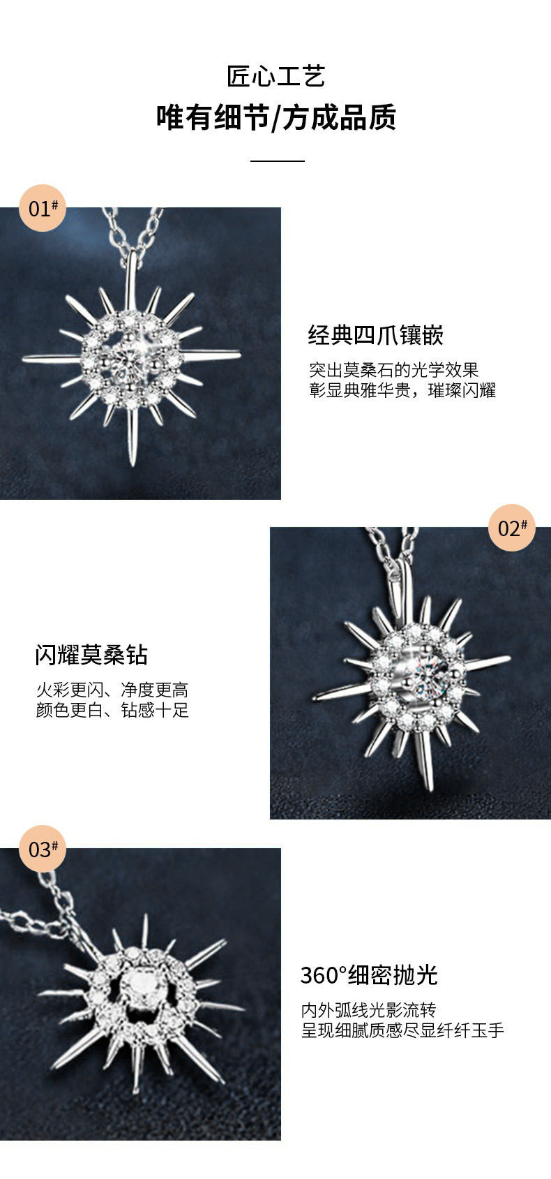 Moissanite Diamond Necklace, Exquisite Women's Collar Fashion Accessory, Trendy Jewelry, Pure Silver Sun Silver Necklace, Summer