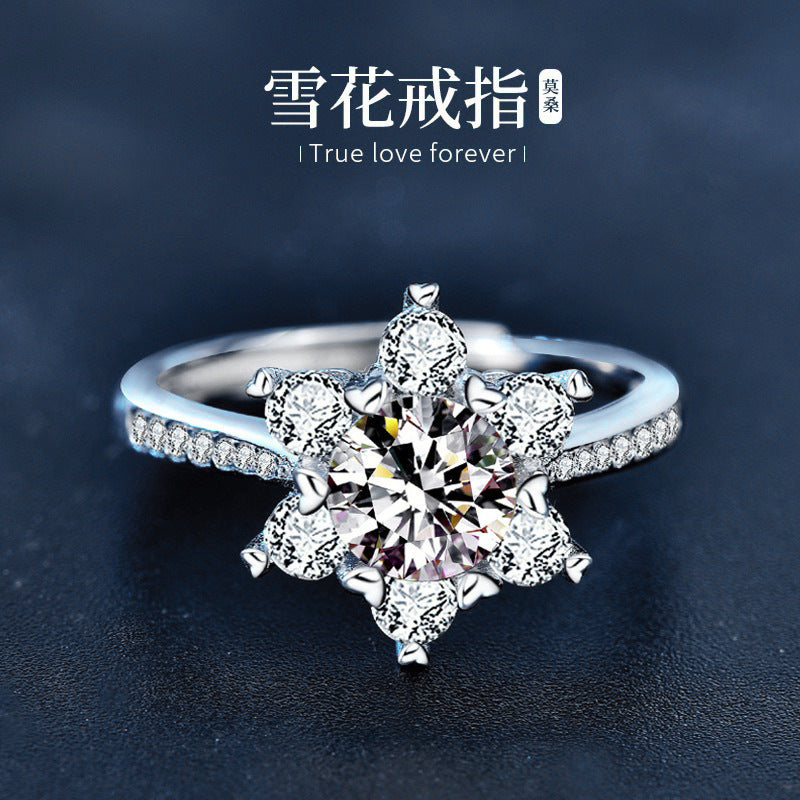 Moissanite 925 silver women's ring, unique design, rare snowflake ring, fashion accessory, imitation open ring, ins