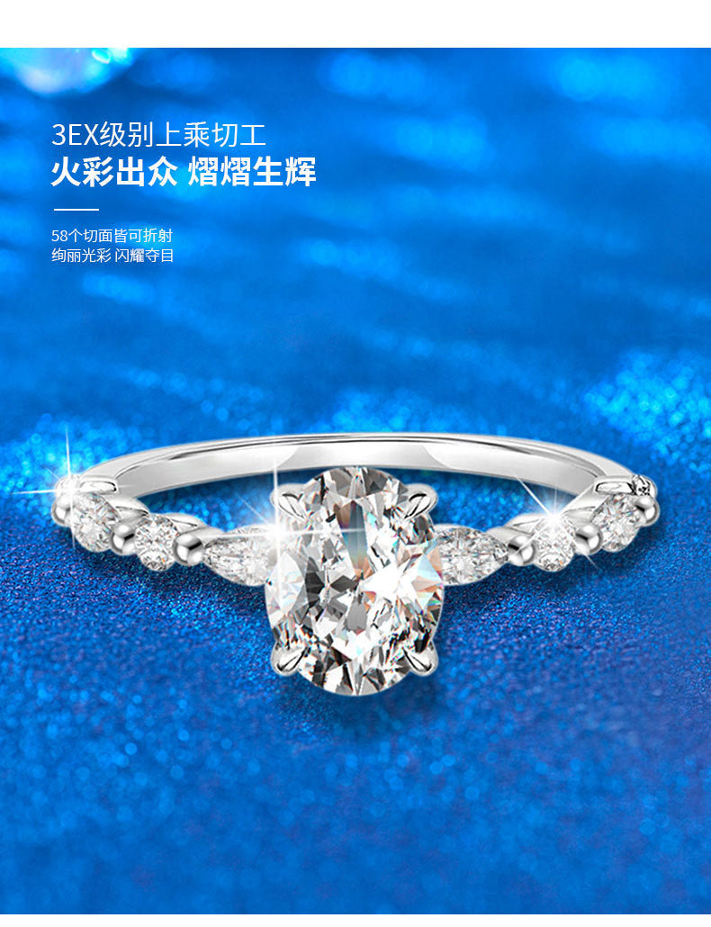 925 Sterling Silver Oval Ring Moissanite Women's Engagement Ring Empty Setting European and American Style Cross-border Jewelry