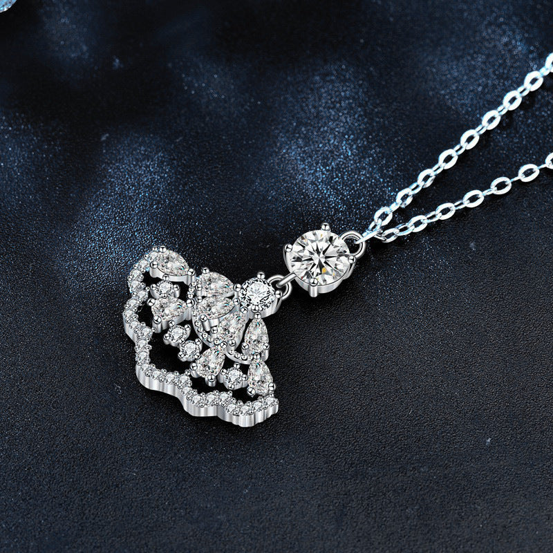 Moissanite small dress necklace for women, 925 pure silver full diamond fan pendant, unique design accessory, collar accessory