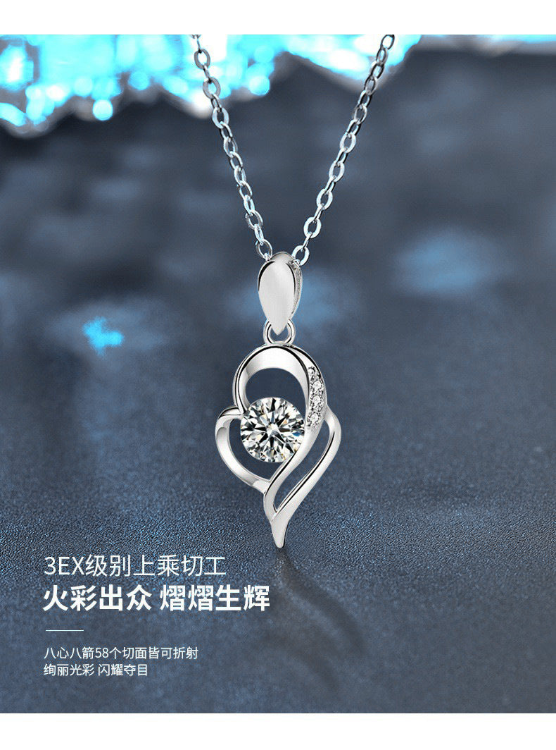 925 Silver Angel Wing Necklace, Women's Ins Style, Moissanite Heart Pendant Jewelry, Couples