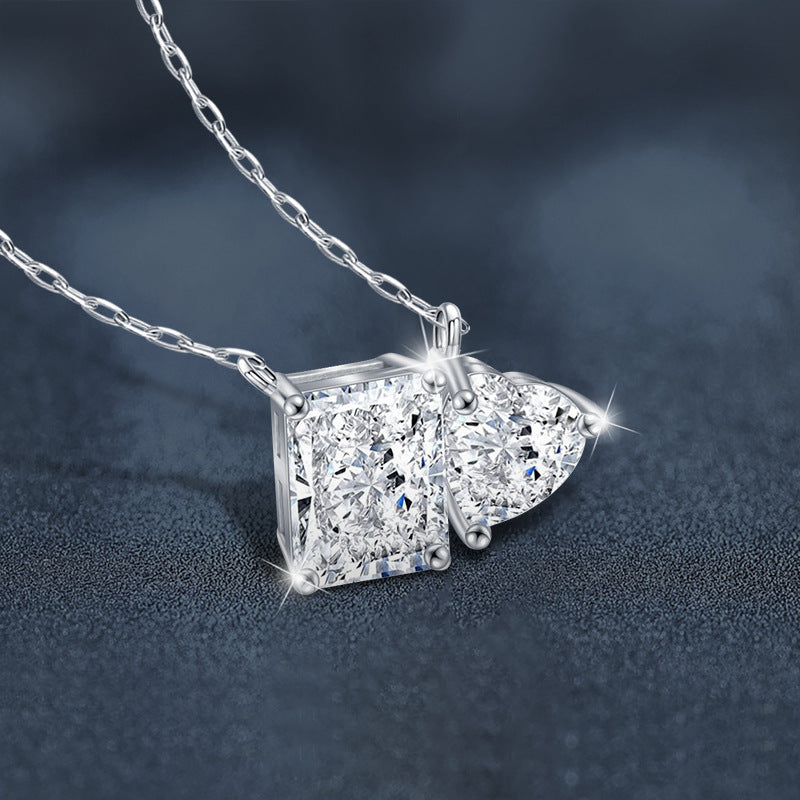 Cross-border Jewelry Moissanite Necklace 925 Sterling Silver Women's Pendant Rectangle Heart Clavicle Chain European and American Hot-selling Necklace