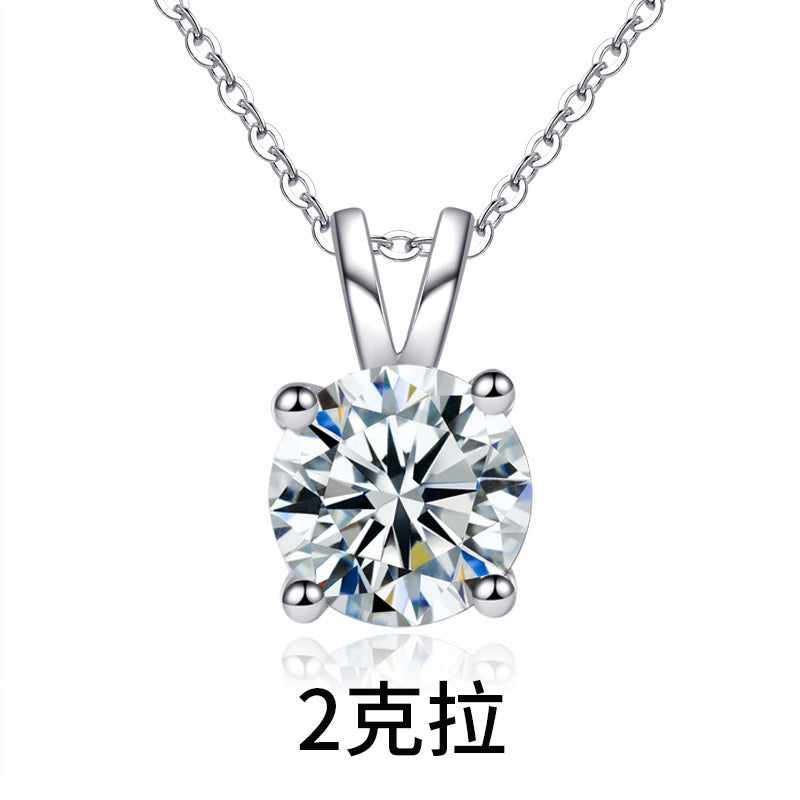 Moissanite 925 Sterling Silver Necklace for Women, Korean and Japanese Small Design Four-Claw Pendant, Simple Clavicle Necklace Jewelry Ins