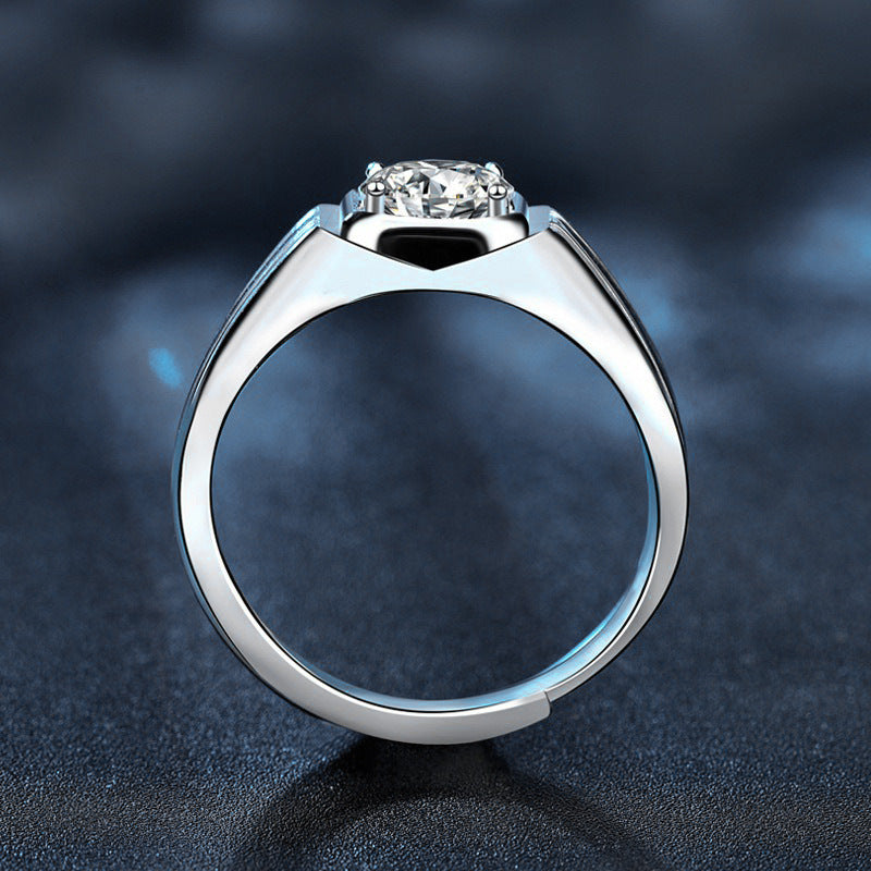Moissanite 925 Sterling Silver Ring for Men, Simple Open Diamond Ring, Fashionable and Personalized Finger Ring Jewelry, Gift for Boyfriend