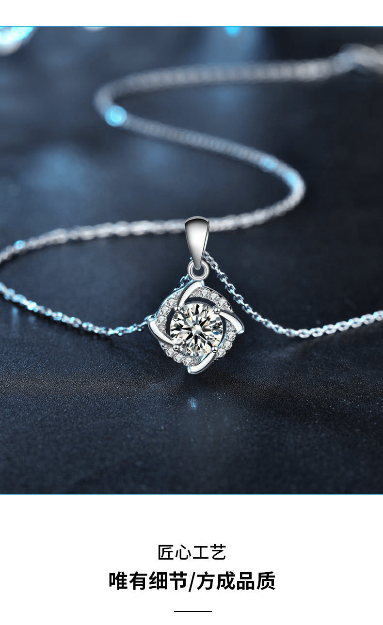 925 Sterling Silver Windmill Necklace for Women, Korean New Gem Moissanite Pendant, Temperament Clavicle Necklace Accessories