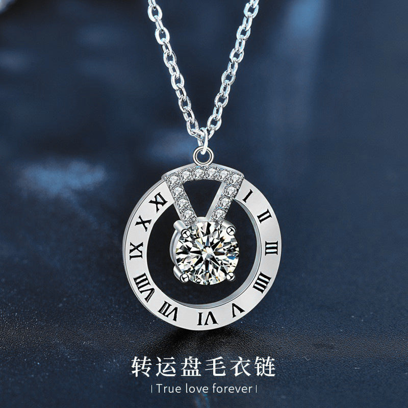 925 Silver Knit Chain Necklace for Women, High-end Long Simple Moissanite Pendant, Autumn Winter Collar Chain