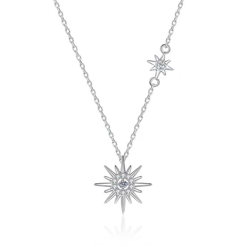 Moissanite Diamond Necklace, Exquisite Women's Collar Fashion Accessory, Trendy Jewelry, Pure Silver Sun Silver Necklace, Summer