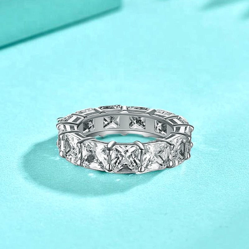 925 Sterling Silver European and American Foreign Trade Full Diamond Zircon Ring Princess Square Ring Fashion Hip Hop Jewelry Cross-border Wholesale