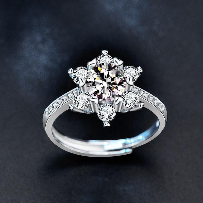 Moissanite 925 silver women's ring, unique design, rare snowflake ring, fashion accessory, imitation open ring, ins