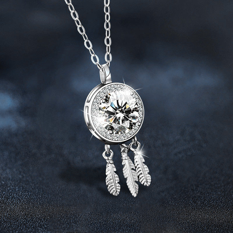 Mossianite 925 Sterling Silver Dreamcatcher Necklace for Women, High-end Luxury, Fade-resistant Collar Pendant Cross-border Accessories