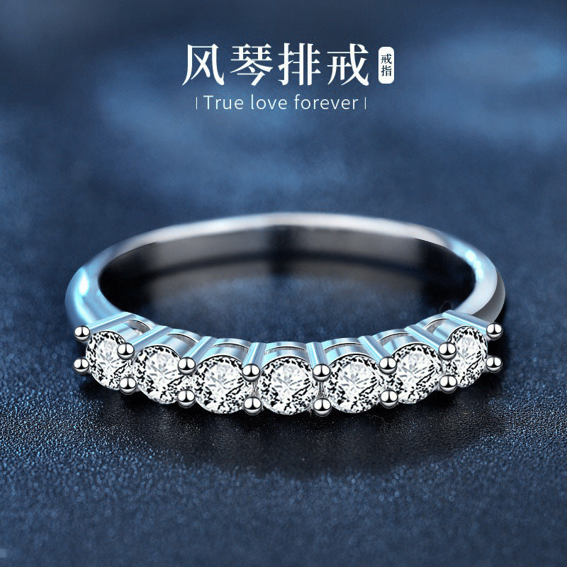 S925 Sterling Silver Moissanite Ring, Diamond Closed Ring, Seven Princess Moissanite Ring, Tail Ring