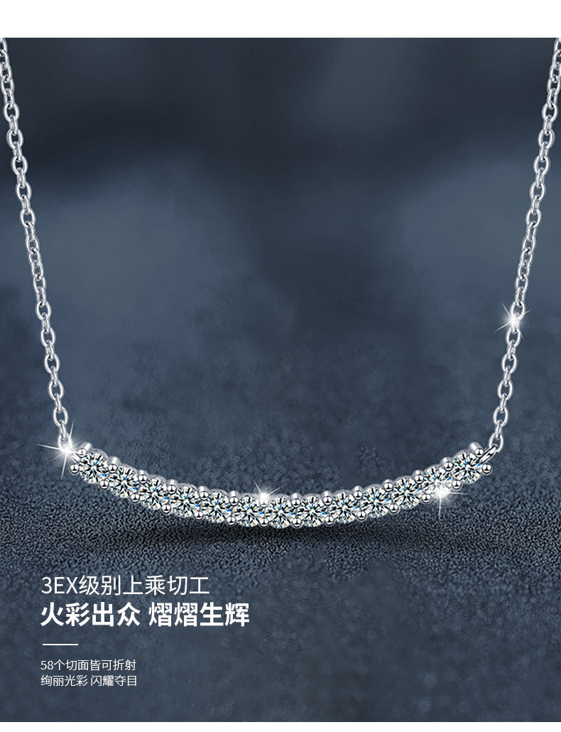 925 Sterling Silver Smile Necklace T Smile Face Necklace High Version Moissanite Pendant Clavicle Chain Jewelry Cross-border Hot Sale