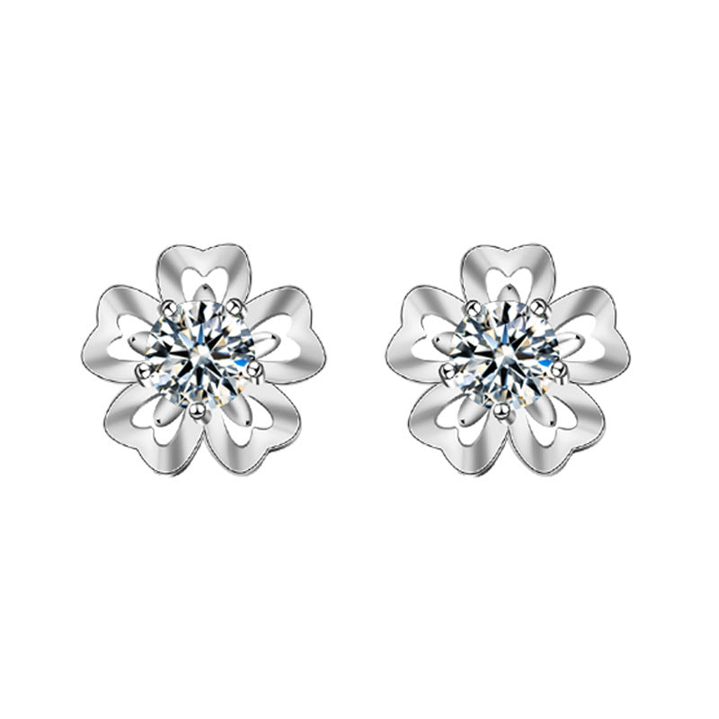 Sakura Stud Earrings for Women, Summer Literary Style, Moissanite Diamond Earrings, New Original 925 Silver Needle Fairy Flower Earrings