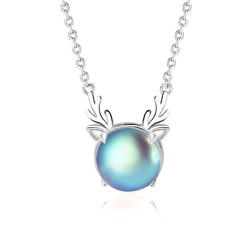 Original Moonstone Necklace for Women, 925 Sterling Silver, "Deer are with You All the Way", New Christmas Forest Series Elk Necklace Jewelry, Ins style