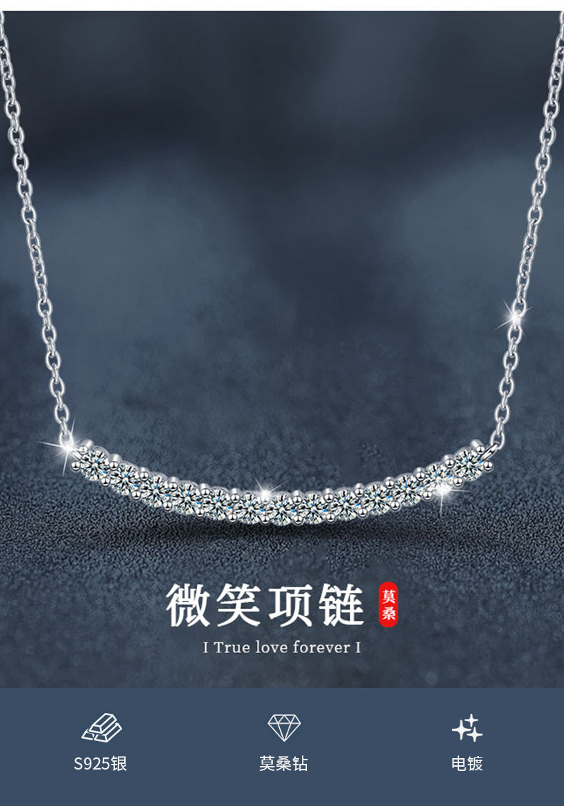 925 Sterling Silver Smile Necklace T Smile Face Necklace High Version Moissanite Pendant Clavicle Chain Jewelry Cross-border Hot Sale