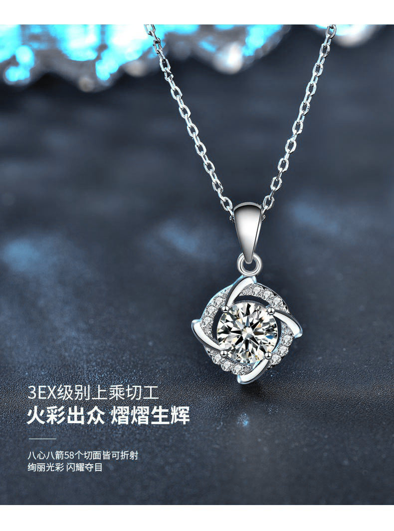 925 Sterling Silver Windmill Necklace for Women, Korean New Gem Moissanite Pendant, Temperament Clavicle Necklace Accessories