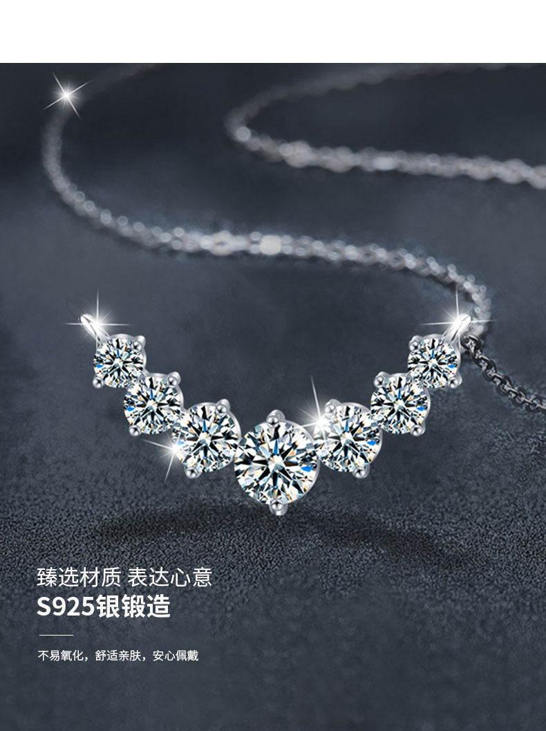 925 Silver Smiling Seven Princess Necklace Accessories, High-end, Versatile Moissanite Pendant, Women's Ins Simple Collar Chain