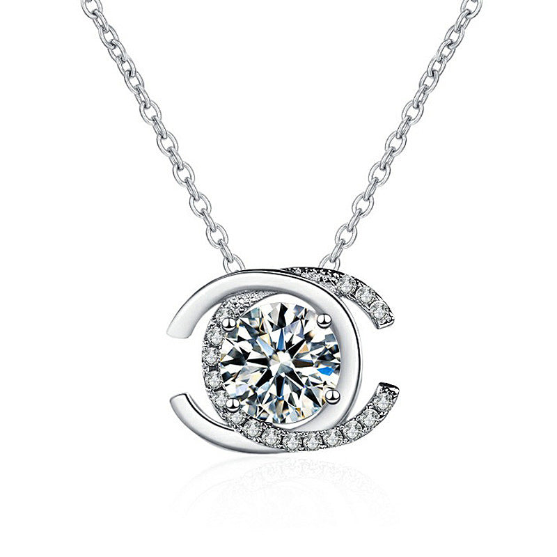 Moissanite Necklace 925 Sterling Silver Double C Letter Pendant Women's Clavicle Necklace Valentine's Day Gift Jewelry