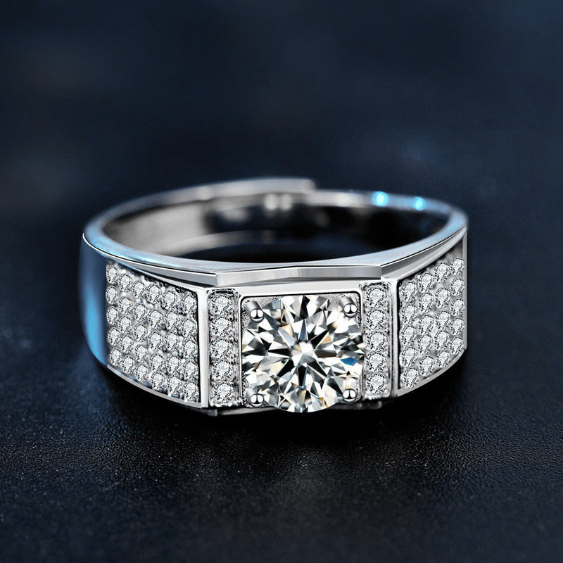 925 Silver Full Diamond Men's Ring, Moissanite Ring, Simulated Diamond Ring, Open Couples Ring, Qixi Gift