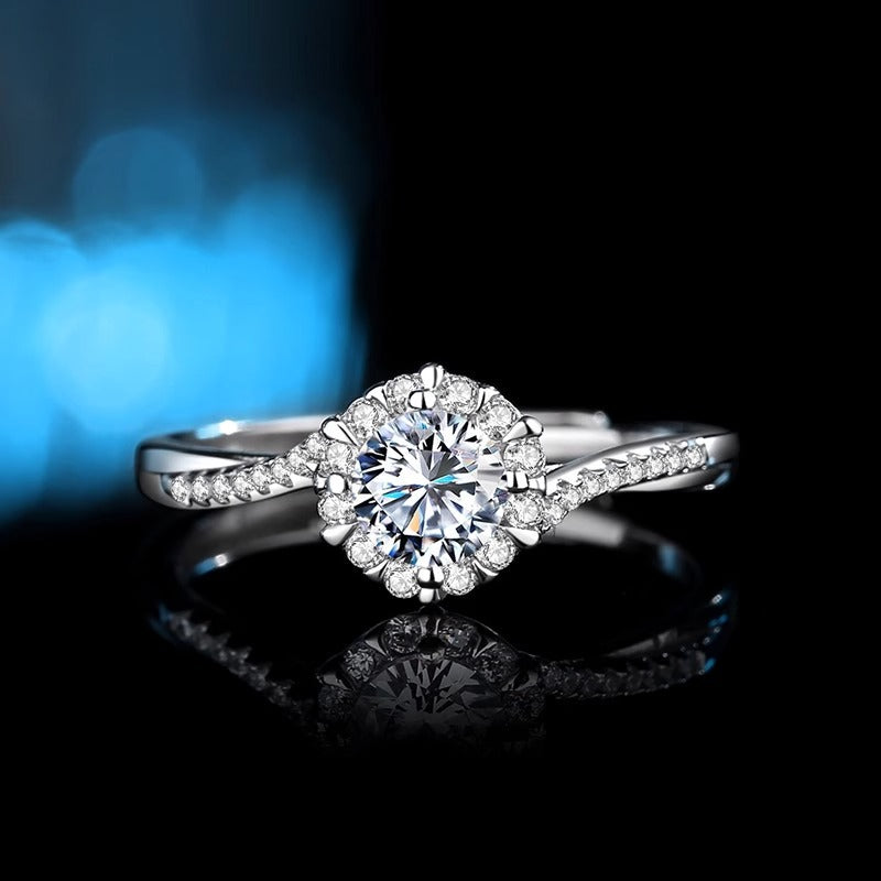 New Moissanite Snowflake Diamond Ring 925 Sterling Silver Jewelry Niche Ins Open Hand Jewelry Wedding Ring