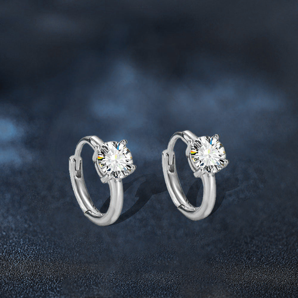 Moissanite S925 Sterling Silver Earrings, Four Claw Simple Elegance Earrings, Lightweight Luxury Fashion OL High-end Earring Clips, Gift for Girlfriend
