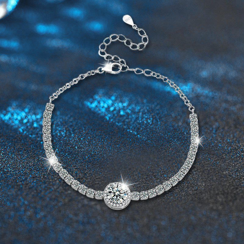 925 Silver Bracelet for Women, Summer New Chinese Style, High-end Round 包 Star Moissanite Jewelry