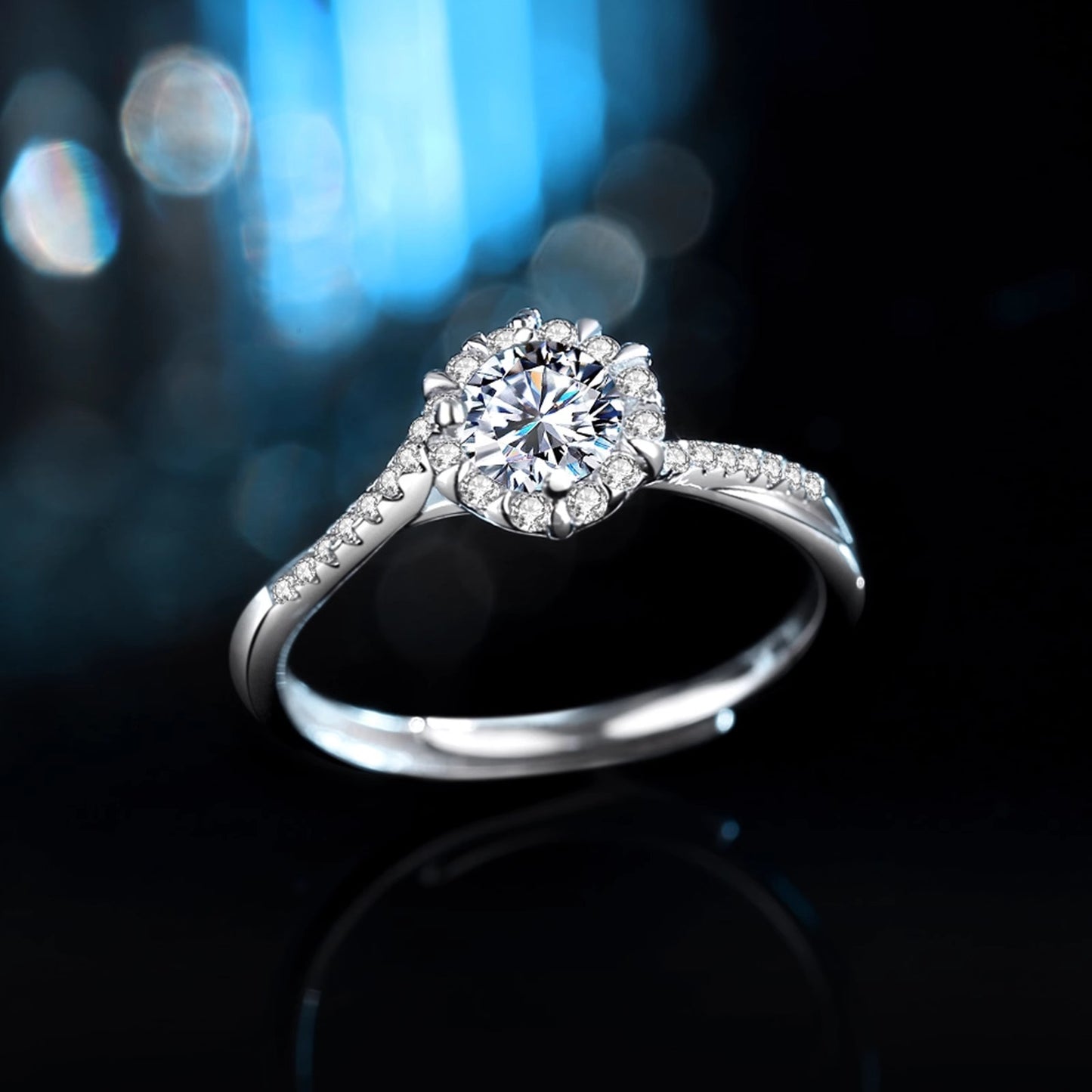 New Moissanite Snowflake Diamond Ring 925 Sterling Silver Jewelry Niche Ins Open Hand Jewelry Wedding Ring