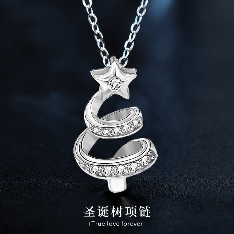 Original Christmas Necklace Accessories 925 Pure Silver Star Tree Pendant European and American New Style Collar Accessories Christmas Gift