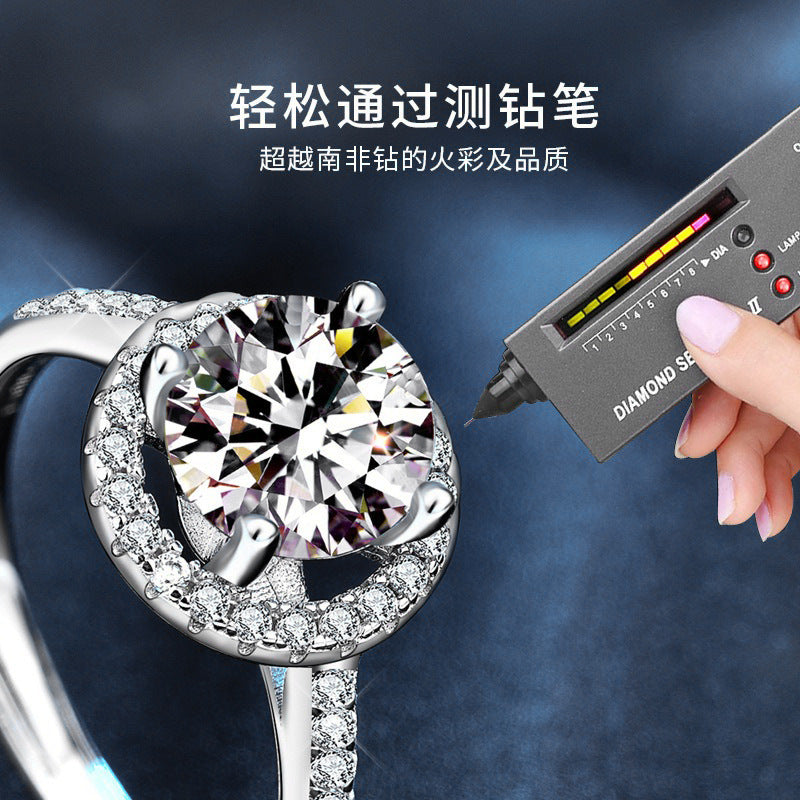 European and American Moissanite Open Ring 925 Sterling Silver Women's Classic 2 Carat Four-Claw Simulated Wedding Engagement Ring