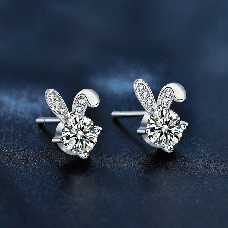 s925 cute rabbit earrings, women's pure silver, unique design, moissanite earrings, high-end earrings, design sense