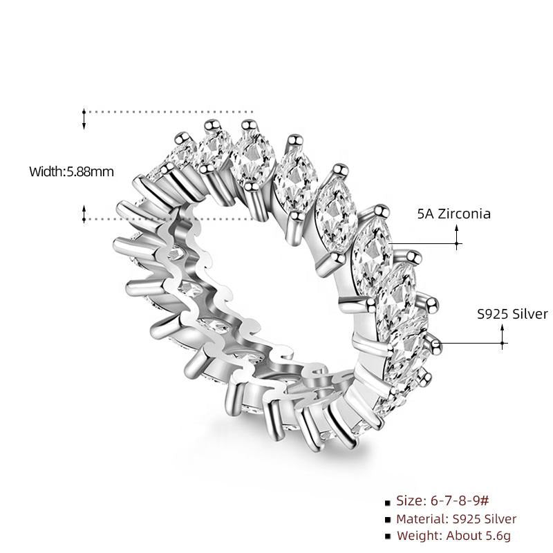 Oval Zircon Ring, 925 Pure Silver Ring, Women's Closed Ring, European and American Style Personalized Jewelry