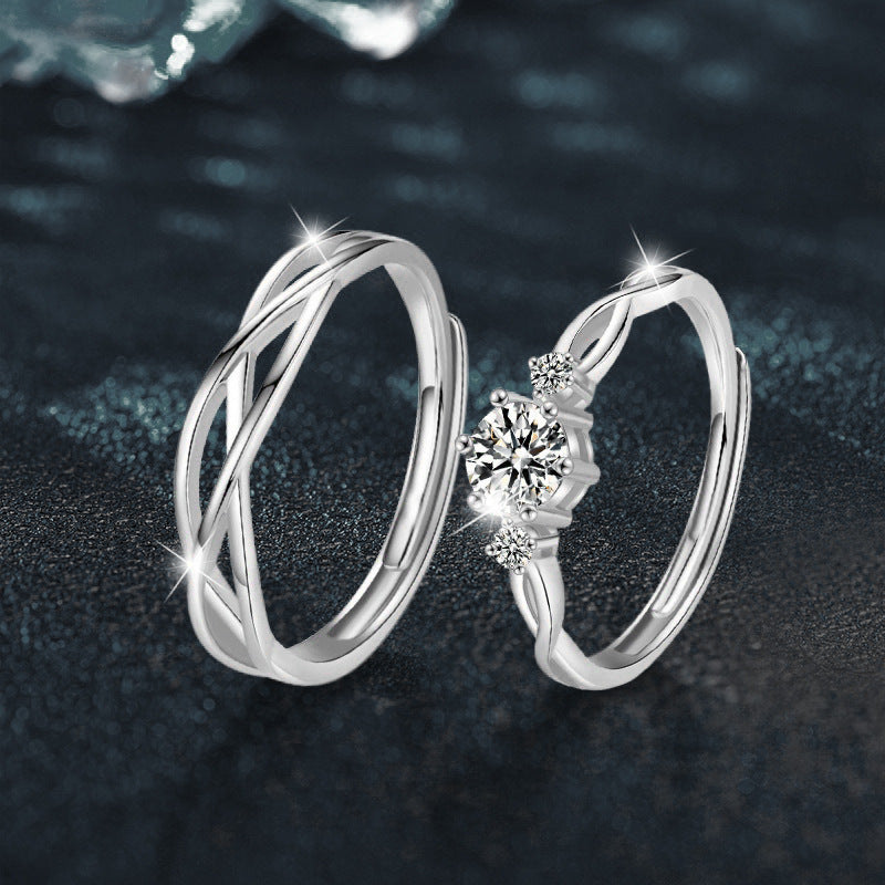 Entwined Love Black Hair Couple Rings 925 Sterling Silver Pair Rings Korean Style Simple Open Moissanite Wedding Engagement Gift Jewelry