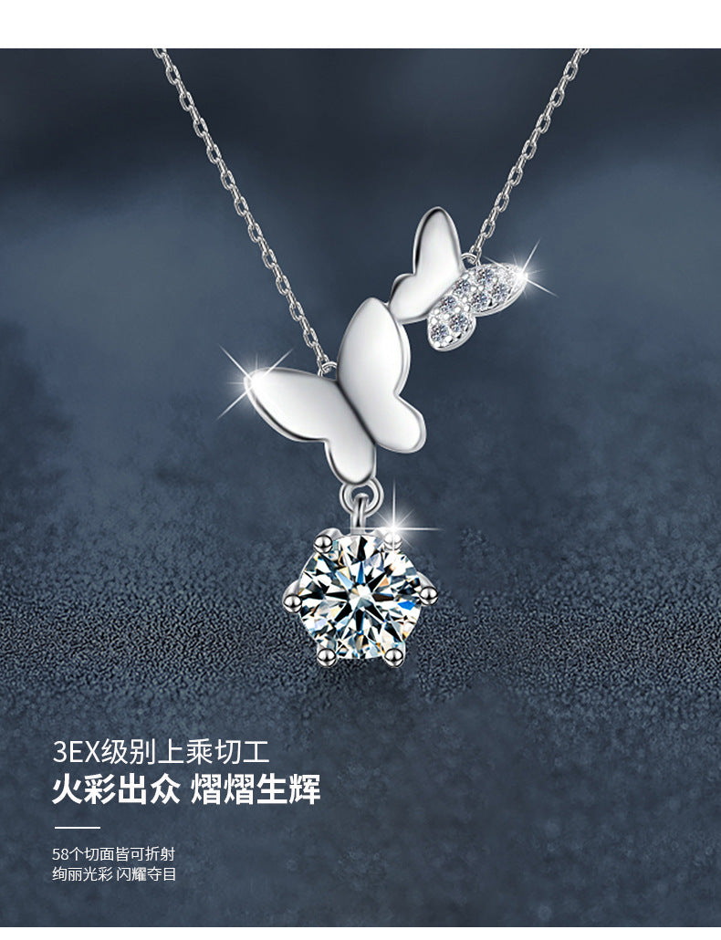 925 Silver Moissanite Butterfly Necklace, Colorfast, Women's Design, Autumn Winter High-end Collar Chain, Ins Unique Accessories