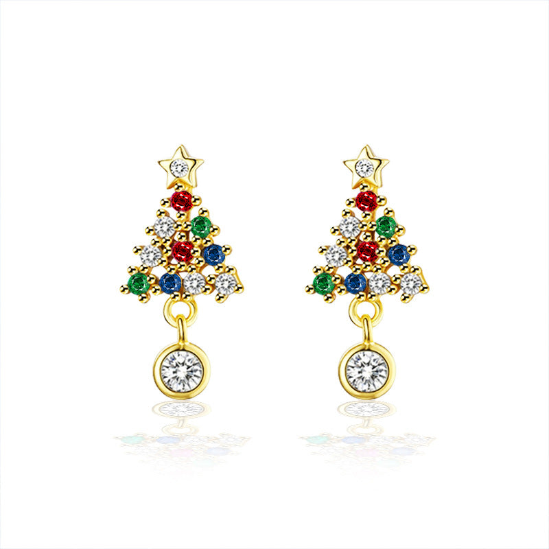 Moissanite Colored Diamond Christmas Tree Earrings 925 Sterling Silver Elegant Christmas Earrings Statement