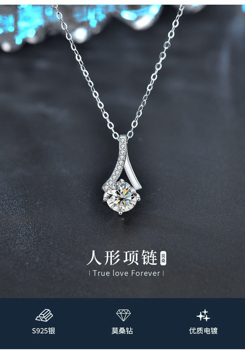 925 Sterling Silver Y-Shape Necklace Wholesale for Women 1 Carat Diamond Collar Accessory Moissanite Pendant Jewelry Gift