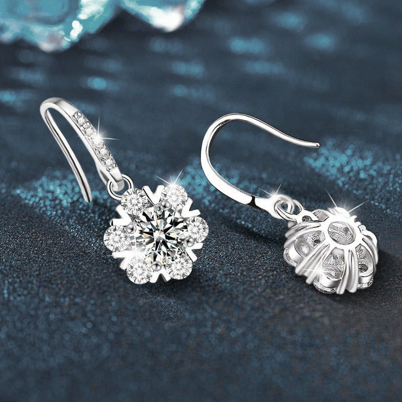 Moissanite Earrings High-end 925 Silver Ins Style Korean New Snowflake Earrings