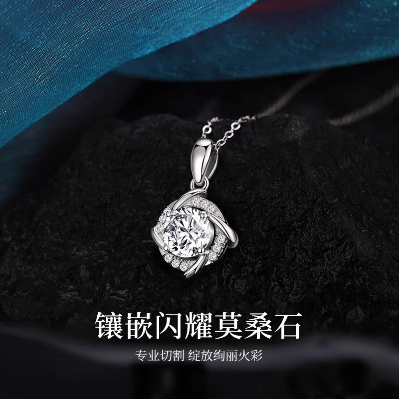 925 Sterling Silver Windmill Necklace for Women, Korean New Gem Moissanite Pendant, Temperament Clavicle Necklace Accessories