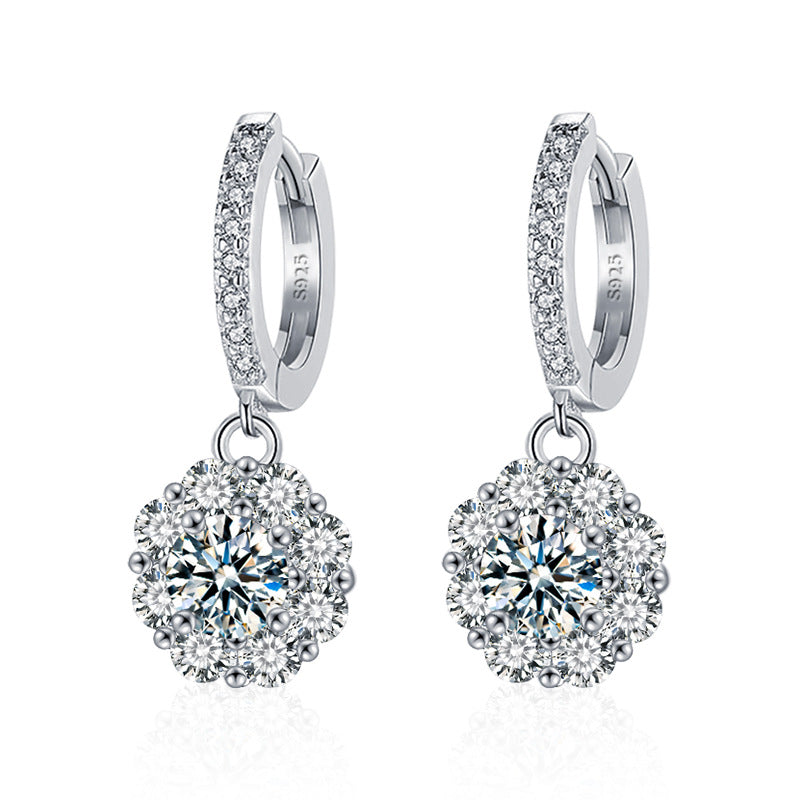 Moissanite Earrings Silver S925 Earrings High-end Sunflower Earrings Cross-border Jewelry