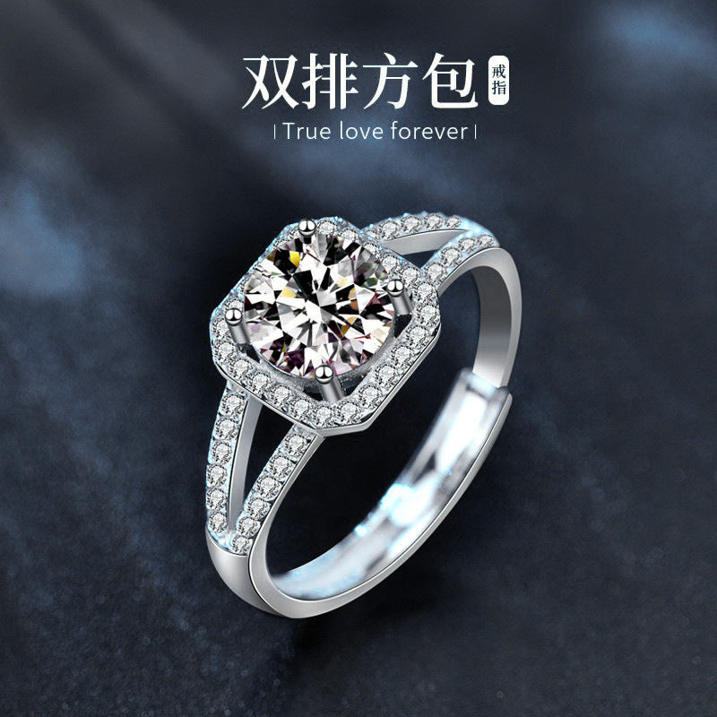 New 1 Carat Moissanite Square Ring for Women, Open Four Claw Ring, Jewelry Accessories