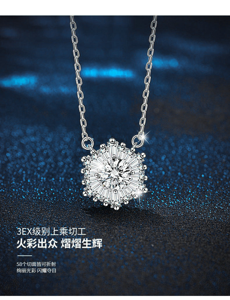 925 Sterling Silver Ice Flower Necklace for Women, Ins Style, High-end D-Color Moissanite Choker Jewelry