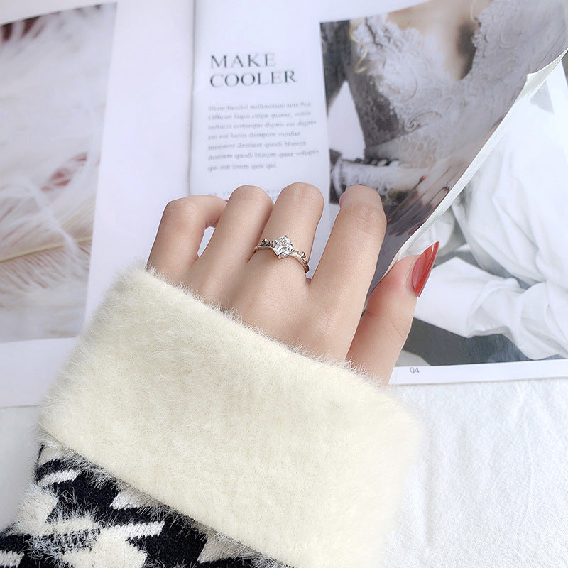 "With You Deer" Moissanite Open Ring 925 Sterling Silver Korean Style Mori Girl Antler Women's Ring Christmas Gift Jewelry