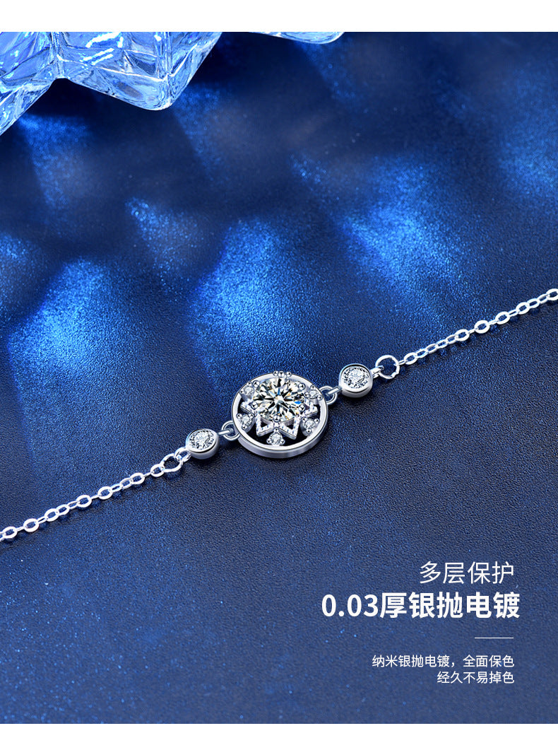 Original Jewelry 925 Sterling Silver Pave Dreamcatcher Bracelet Fashion Round Moissanite Jewelry Student Bestie Gift