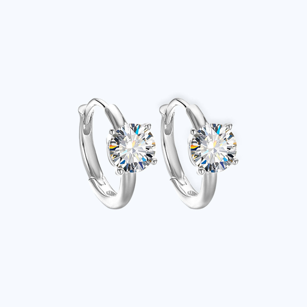 Moissanite S925 Sterling Silver Earrings, Four Claw Simple Elegance Earrings, Lightweight Luxury Fashion OL High-end Earring Clips, Gift for Girlfriend