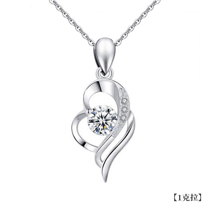 925 Silver Angel Wing Necklace, Women's Ins Style, Moissanite Heart Pendant Jewelry, Couples