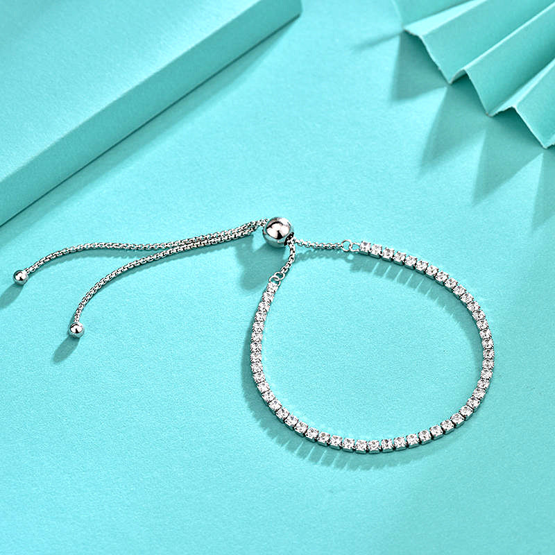 925 Silver Zircon Full Diamond Bracelet Adjustable Push-Pull Hand Jewelry Versatile Popular Bracelet Handmade Jewelry Wholesale