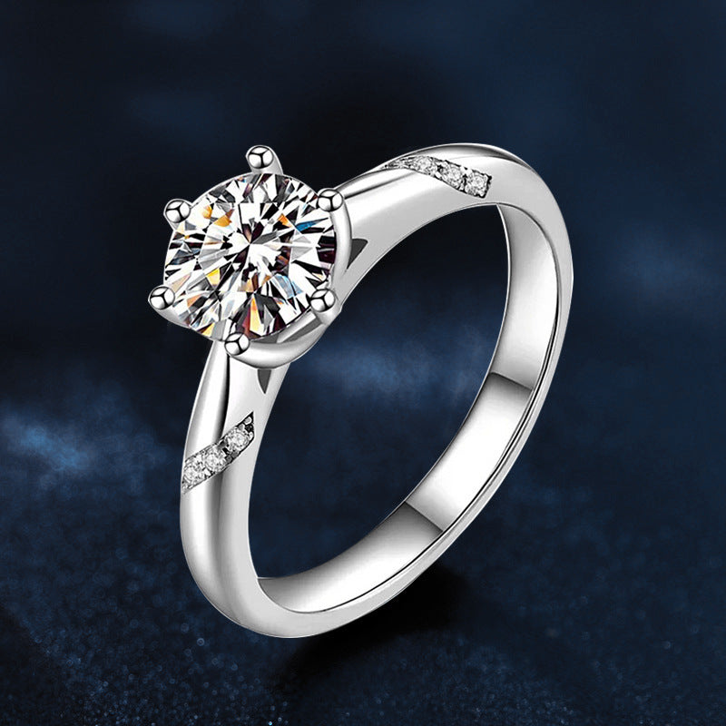 Cross-border 925 pure silver ring wholesale, girls' versatile six-claw moissanite ring decoration