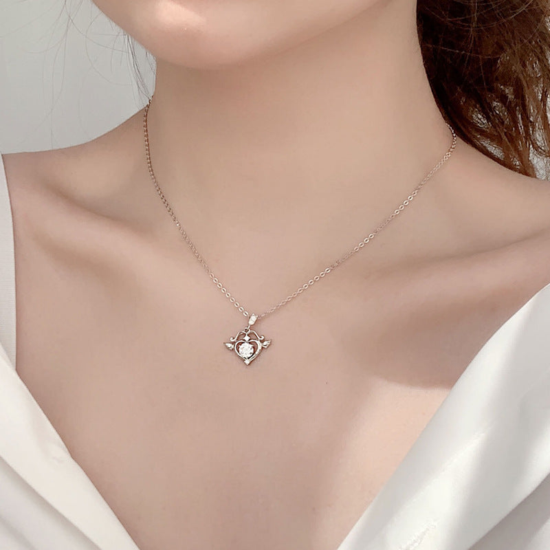 Moissanite Diamond Cupid's Arrow Necklace for Women, 925 Sterling Silver Collar Chain, Personality Creative 520 Silver Pendant Jewelry