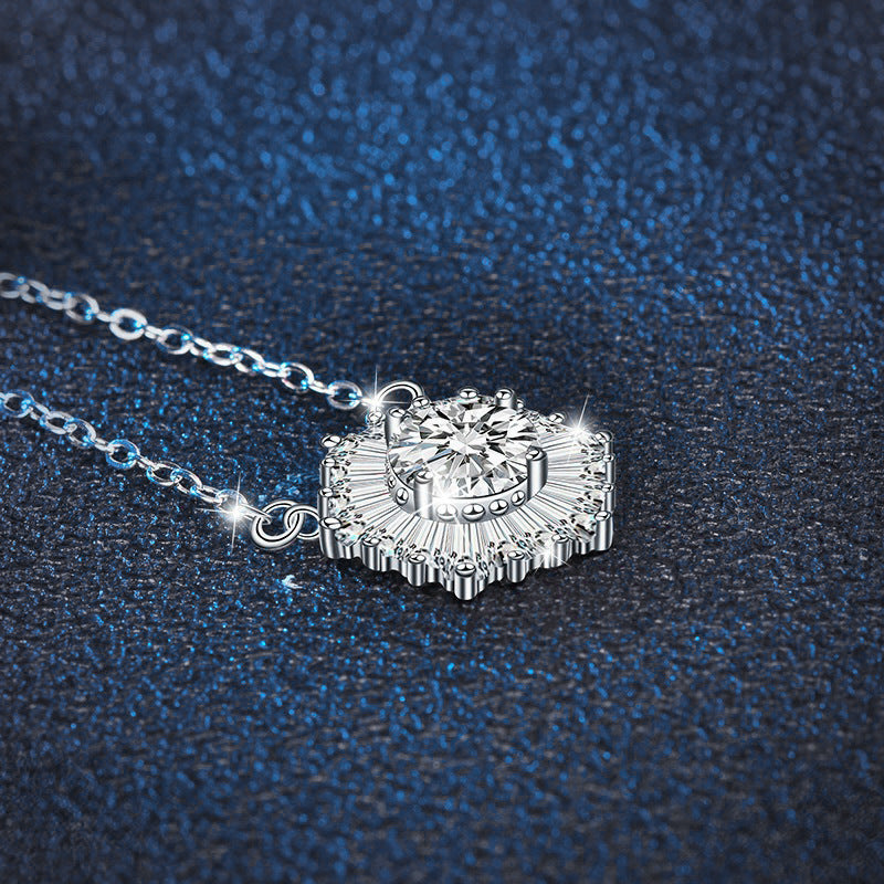 925 Sterling Silver Ice Flower Necklace for Women, Ins Style, High-end D-Color Moissanite Choker Jewelry