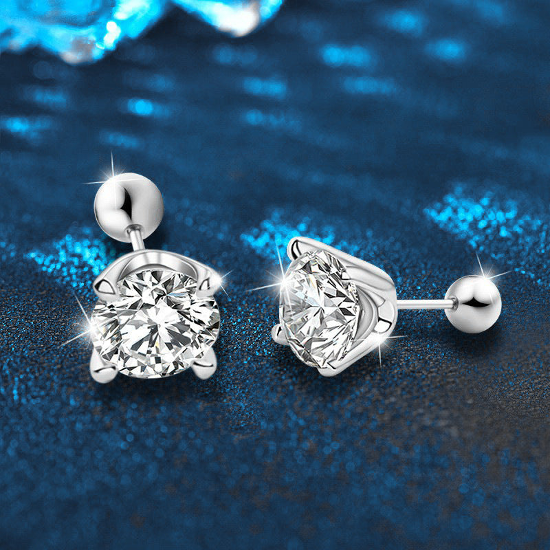 Four-prong screw post earring, 925 silver, simple and unique delicate silver needle earrings