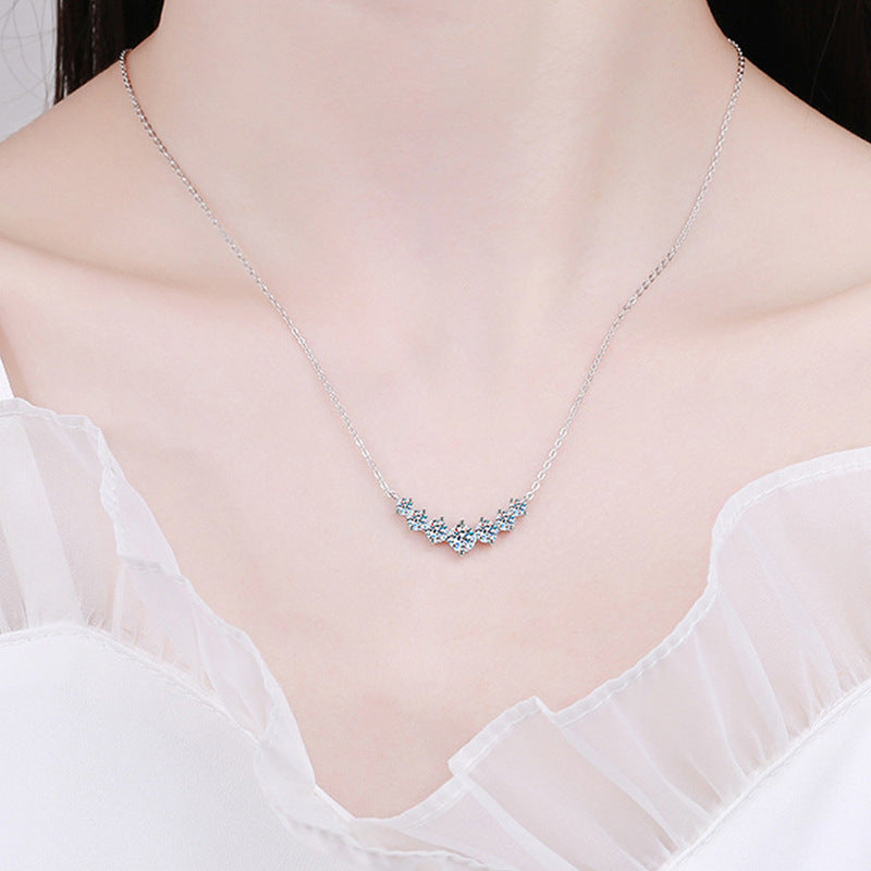 925 Silver Smiling Seven Princess Necklace Accessories, High-end, Versatile Moissanite Pendant, Women's Ins Simple Collar Chain